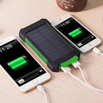 Batterie solaire 20000mAh, double USB, étanche, antichoc.  Recharge solaire, LED intégrée.  Idéale pour le voyage.