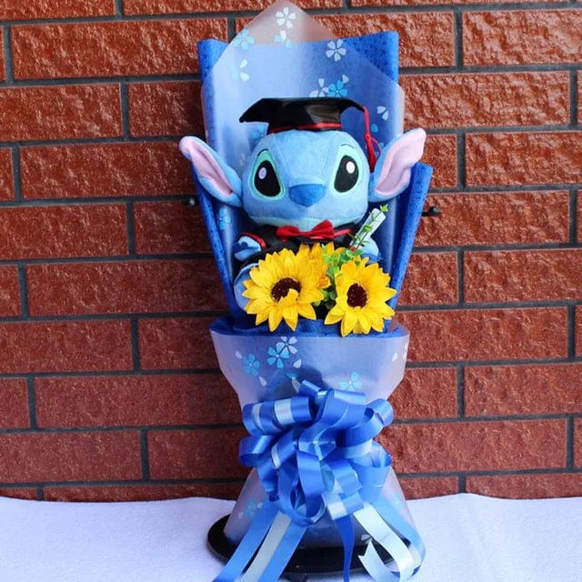 "Bouquet peluches colorées avec Stitch et amis, cadeau magique pour enfants, décoration douillette et festive."