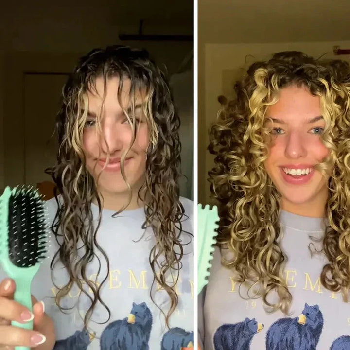 Brosse démêlante pour cheveux bouclés et crépus. Démêle en douceur, réduit frisottis, picots souples.