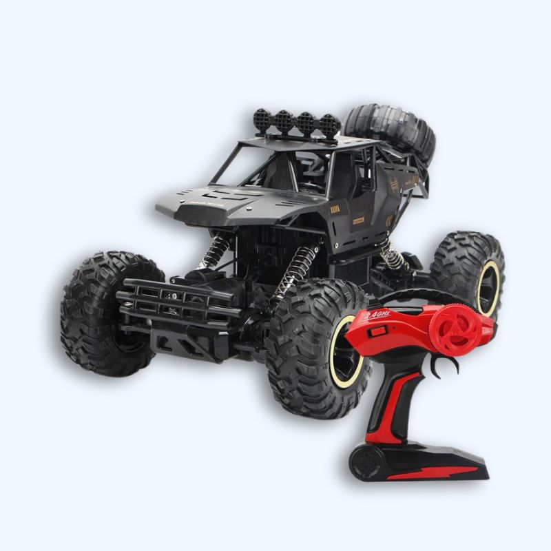 Buggy télécommandé RC 4WD tout-terrain, lumières LED, idéal enfants; couleur noire, large roues tout-terrain, 37cm.