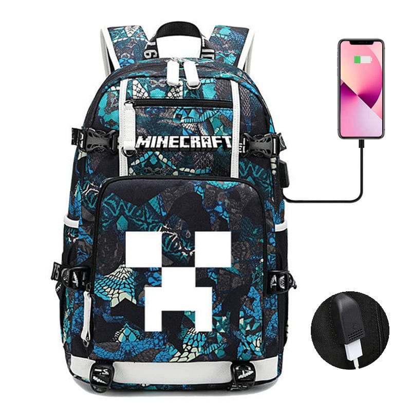 Cartable enfant Minecraft, design stylé, poches multiples, bretelles ajustables. Sac d'école idéal.