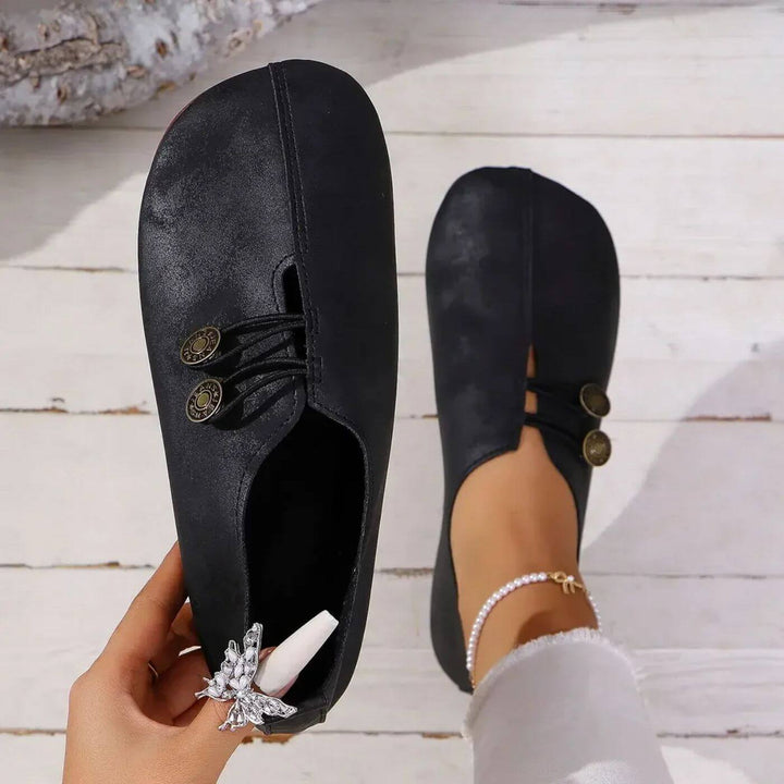 Chaussures orthopédiques pour femmes, design élastique, soutien et confort, tige respirante, couleur neutre élégante.