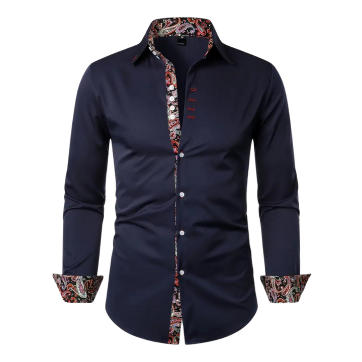 Chemise homme élégante à motif paisley, tissu haut de gamme, coupe ajustée, idéale événements formels et semi-formels.