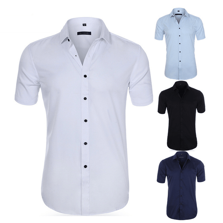 "Chemise infroissable élastique homme, blanche, manches longues, légère, respirante pour confort optimal."