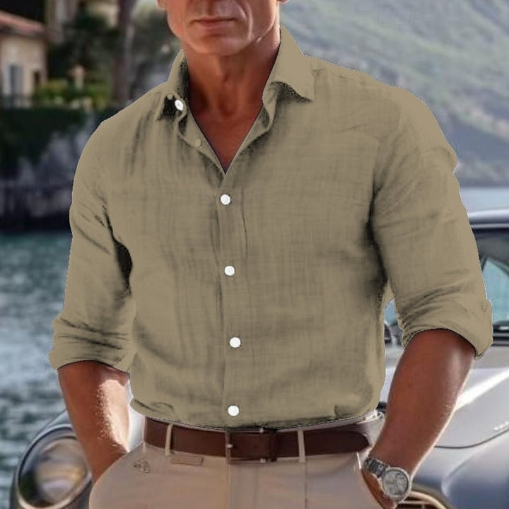 Chemise lin homme été, légère et confortable.  Tissu respirant, coupe élégante, idéale pour les journées chaudes.