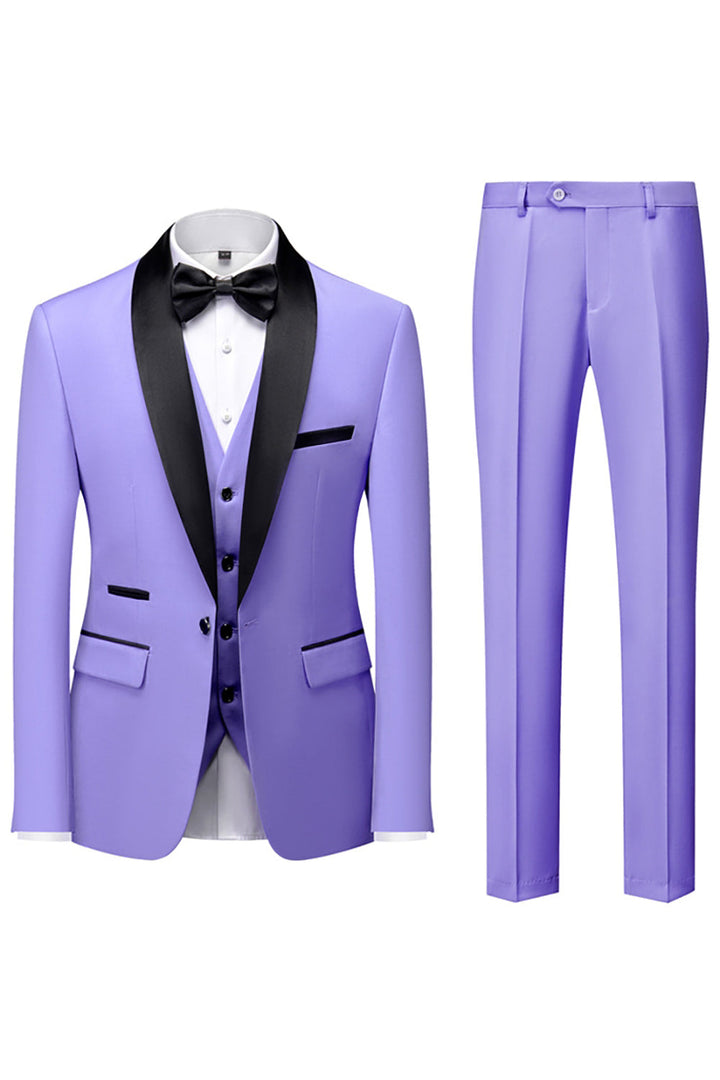 Costume homme 3 pièces noir élégant, coupe inversée moderne. Veste, pantalon, écharpe.
