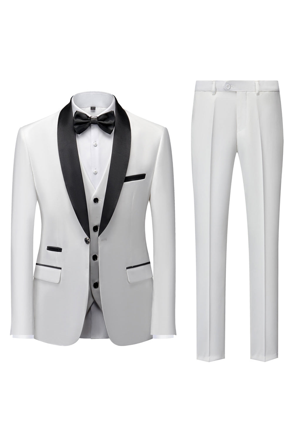 Costume homme 3 pièces noir élégant, coupe inversée moderne. Veste, pantalon, écharpe.