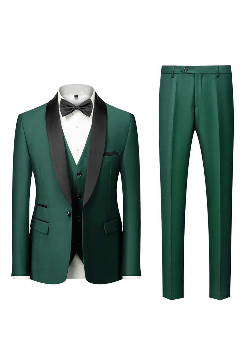 Costume homme 3 pièces noir élégant, coupe inversée moderne. Veste, pantalon, écharpe.