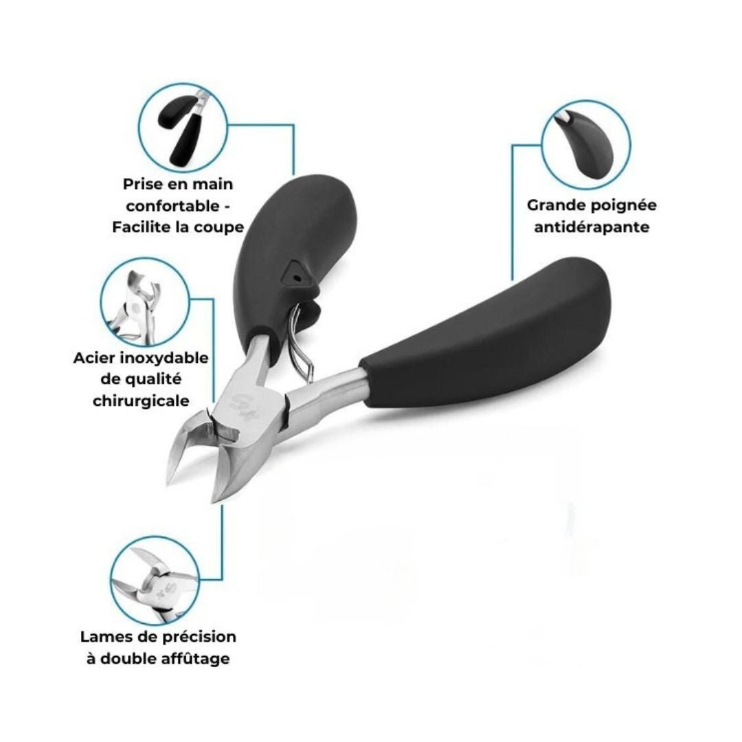 Coupe-ongles ergonomique acier inoxydable, lames précises pour ongles incarnés, taille compacte, confortable et durable.