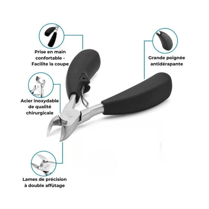 Coupe-ongles ergonomique acier inoxydable, lames précises pour ongles incarnés, taille compacte, confortable et durable.