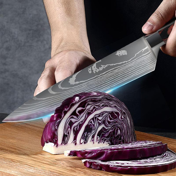 Ensemble 10 couteaux de chef, acier japonais, lames aiguisées, poignées ergonomiques.  Cuisine professionnelle.