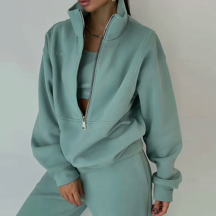 Ensemble survêtement polaire femme : sweat zippé & pantalon.  Confortable et stylé.