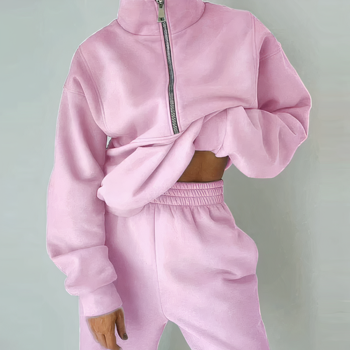 Ensemble survêtement polaire femme : sweat zippé & pantalon.  Confortable et stylé.
