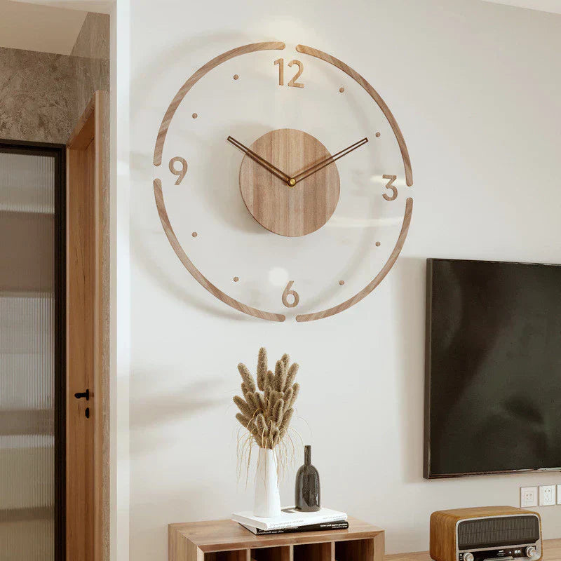 Horloge murale bois style scandinave, design épuré, silencieuse, minimaliste, idéale pour décoration intérieure moderne.