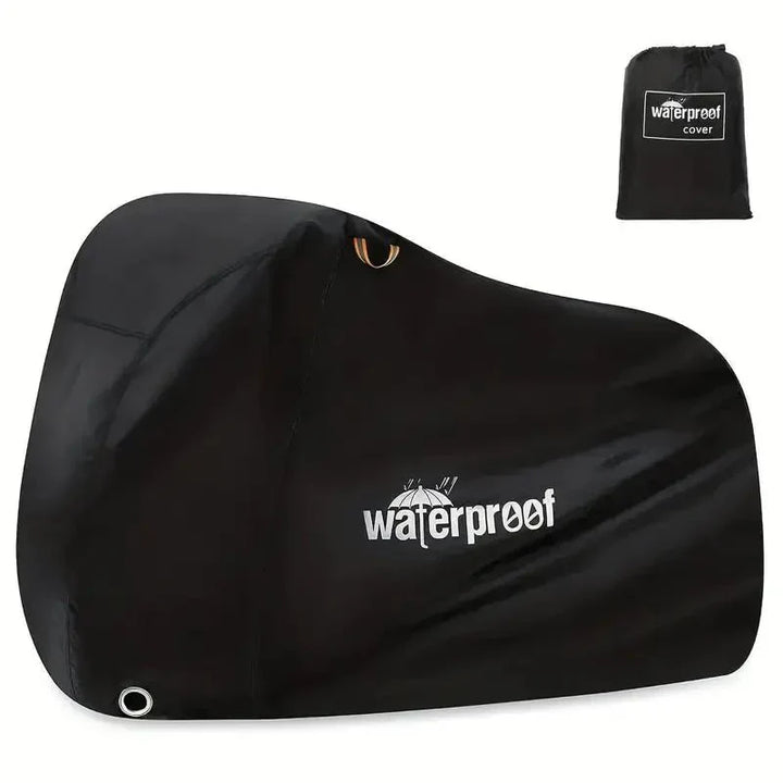 Housse de vélo imperméable 3 couches, anti-UV, protège vélo des intempéries avec sangles de fixation, vue sur vélo.