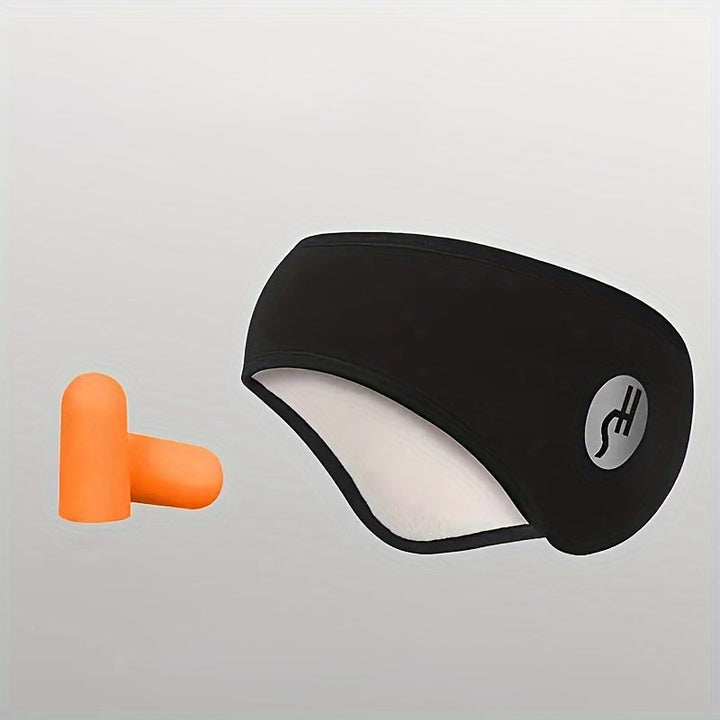 Masque de sommeil anti-bruit en coton doux, gris clair, avec couvre-oreilles et sangle réglable pour un confort total.