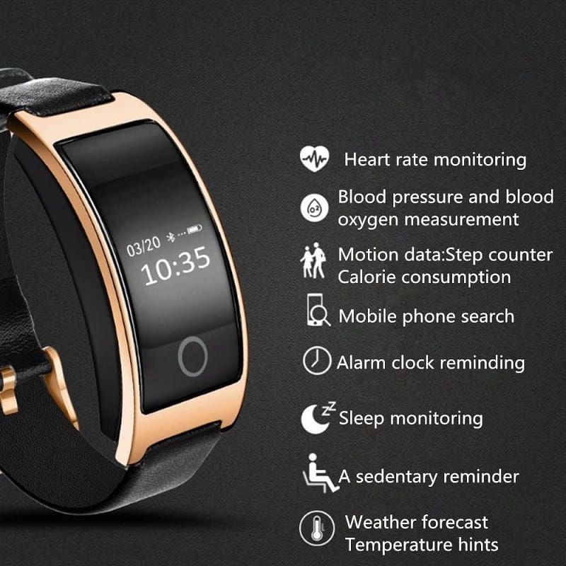 Montre connectée élégante : suivi fréquence cardiaque et pression artérielle.  Design moderne, bracelet coloré.