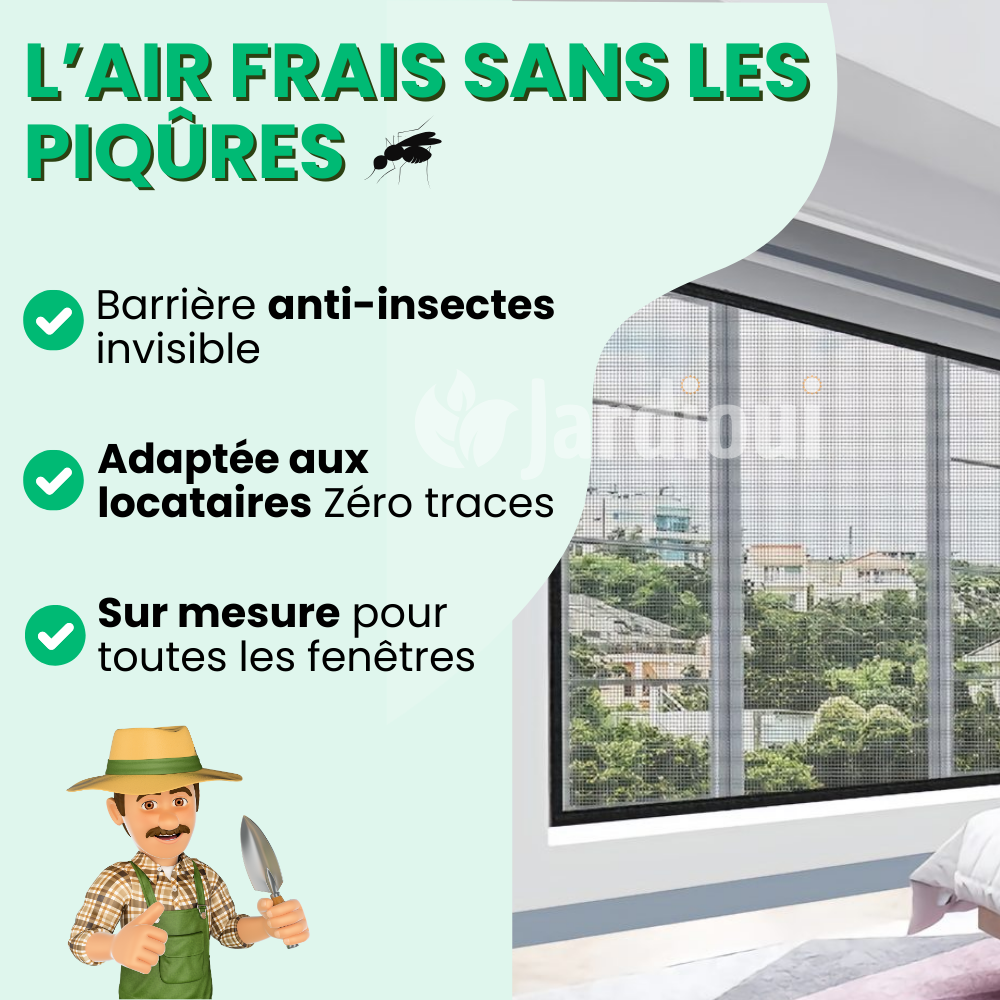 Moustiquaire magnétique sur-mesure, installation facile. Protection anti-moustiques efficace.  Maille fine, design élégant.