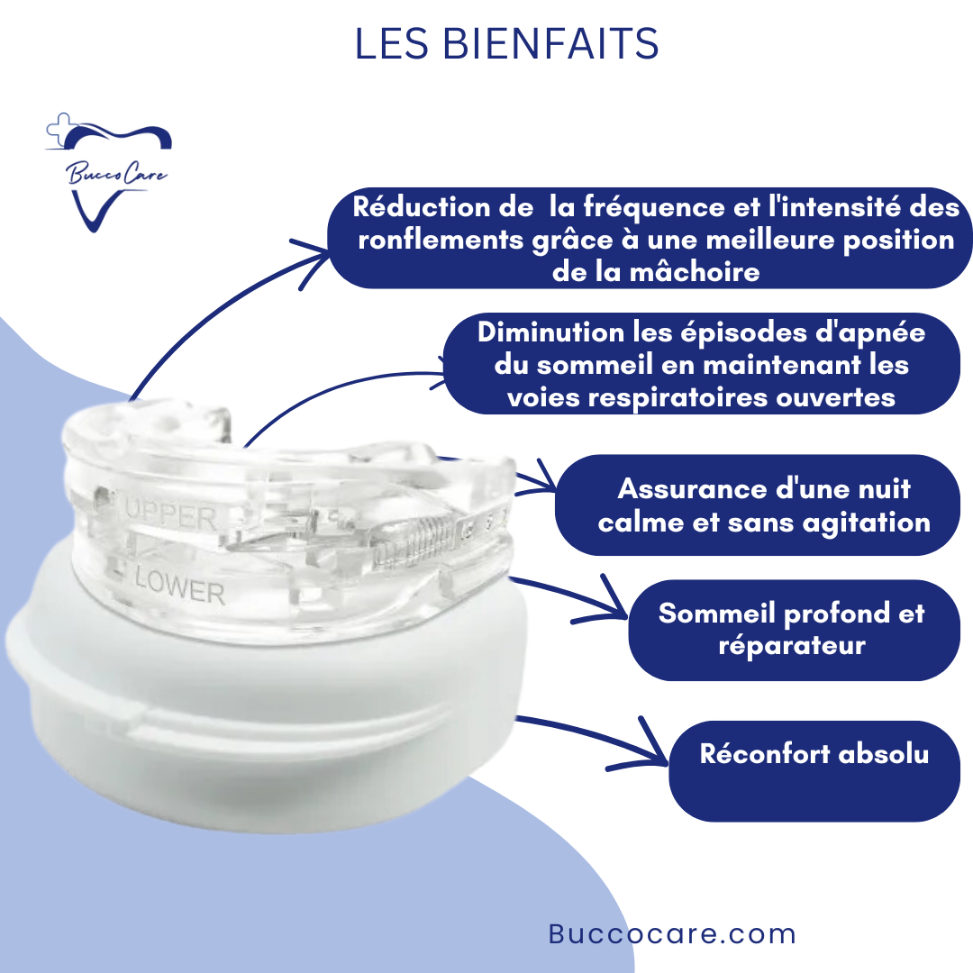 "Orthèse Anti-Ronflement : Gouttière ergonomique en silicone souple, améliore le sommeil et réduit le ronflement."