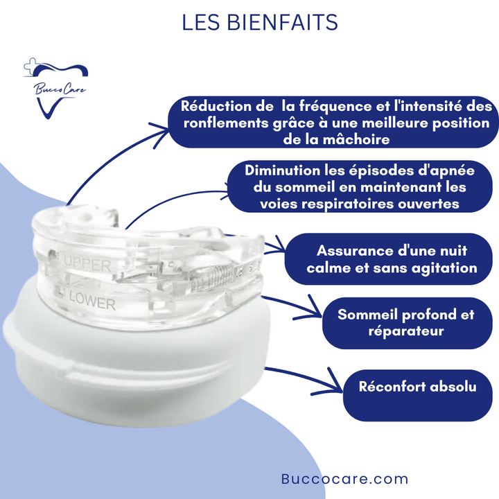 "Orthèse Anti-Ronflement : Gouttière ergonomique en silicone souple, améliore le sommeil et réduit le ronflement."