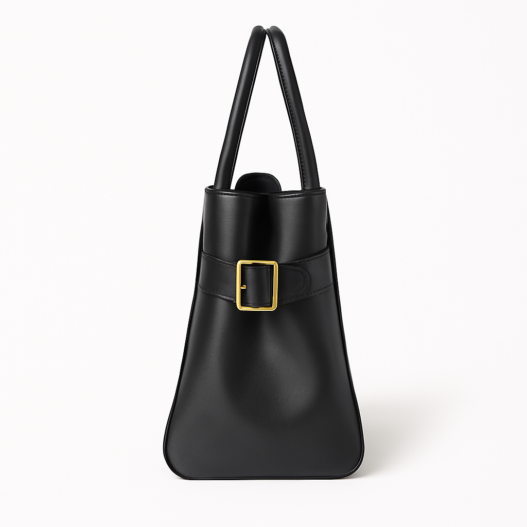 "Sac à main NOXA design minimaliste en cuir, vue avant, couleur noire; chic et structuré pour un style urbain et élégant."