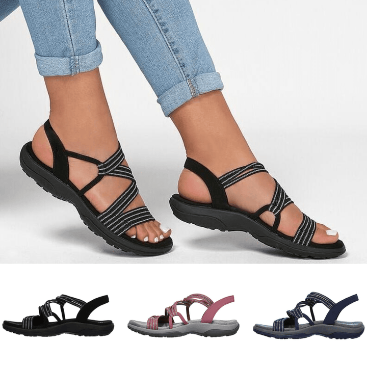 Sandales orthopédiques femme à lanières, élégantes, avec bride réglable, semelle ergonomique pour confort estival optimal.