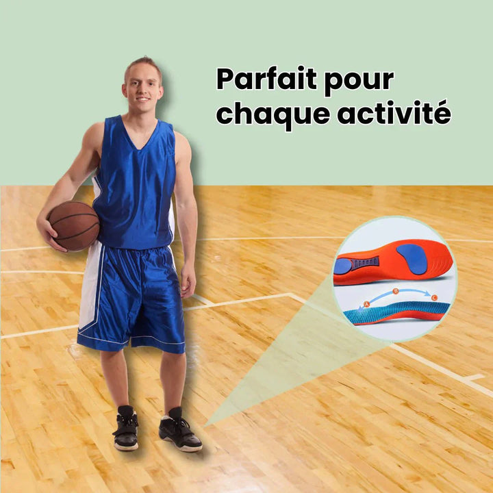 "Semelles sport orthopédiques, confort amorti, stabilité optimale, design ergonomique, soutien des arches, matériaux respiran