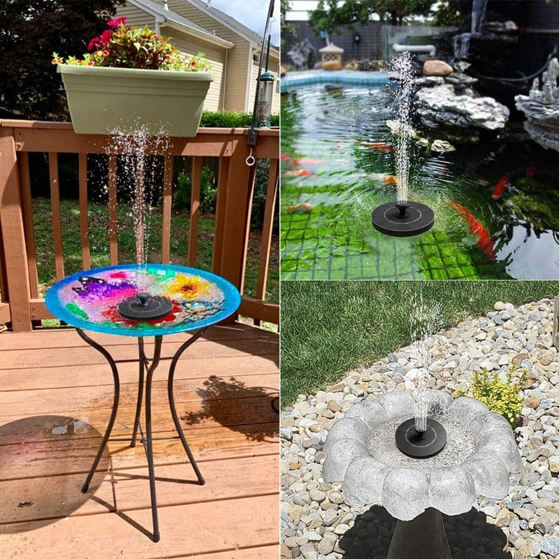 Solar-powered mini garden fountain. Elegant design, attracts birds. Easy installation, eco-friendly.