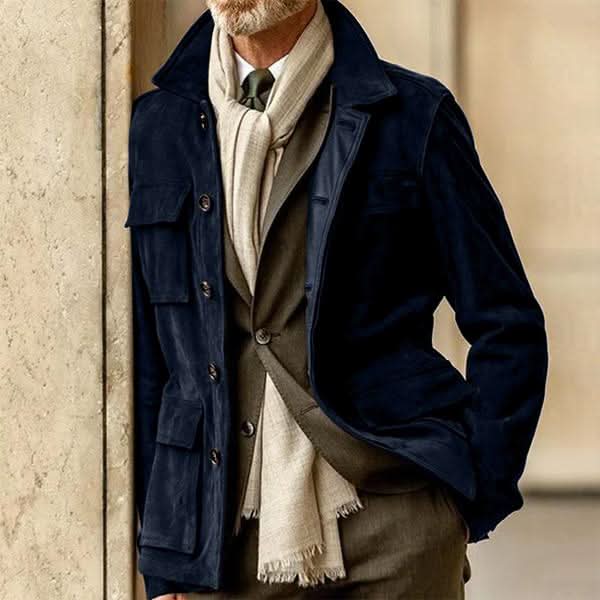 "Veste en daim pour homme, chic et polyvalente, coupe moderne, idéale pour occasions formelles et décontractées"