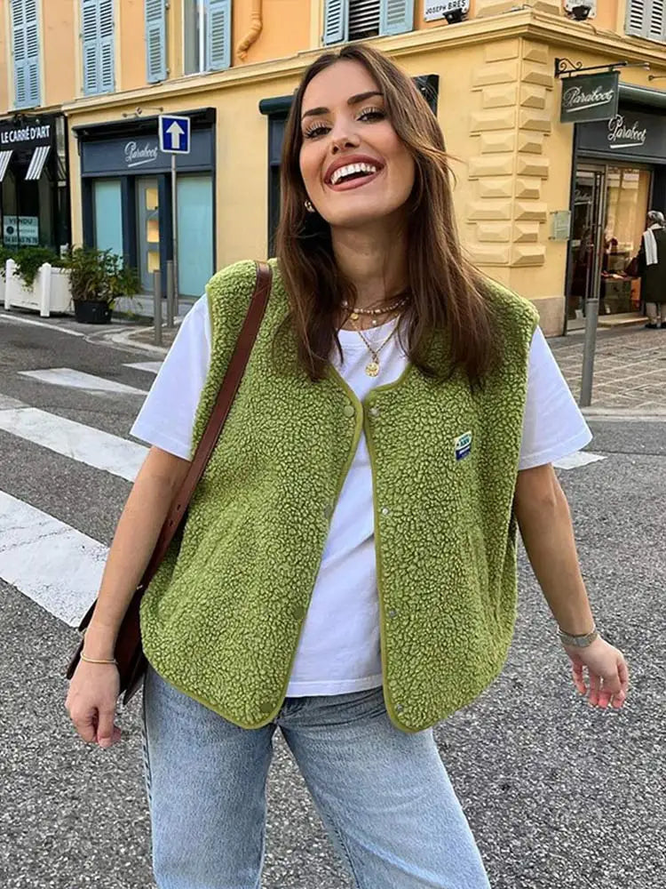 Ourdort Gilet Polaire Sans Manches Femme Teddy - Veste Longue Chaude Et Élégante Pour Automne Hiver
