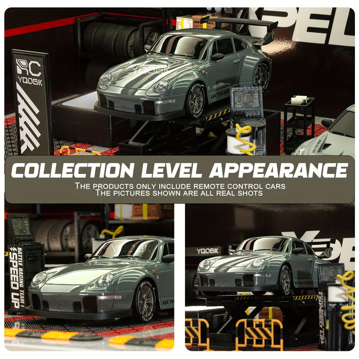 "Voiture RC Drift 4WD en action avec LED brillantes et batterie rechargeable, idéale pour drifts spectaculaires."