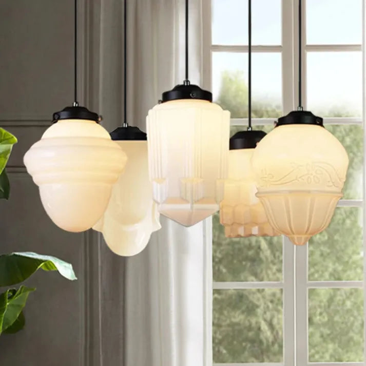 Suspension Vintage Géométrique Blanc Mat