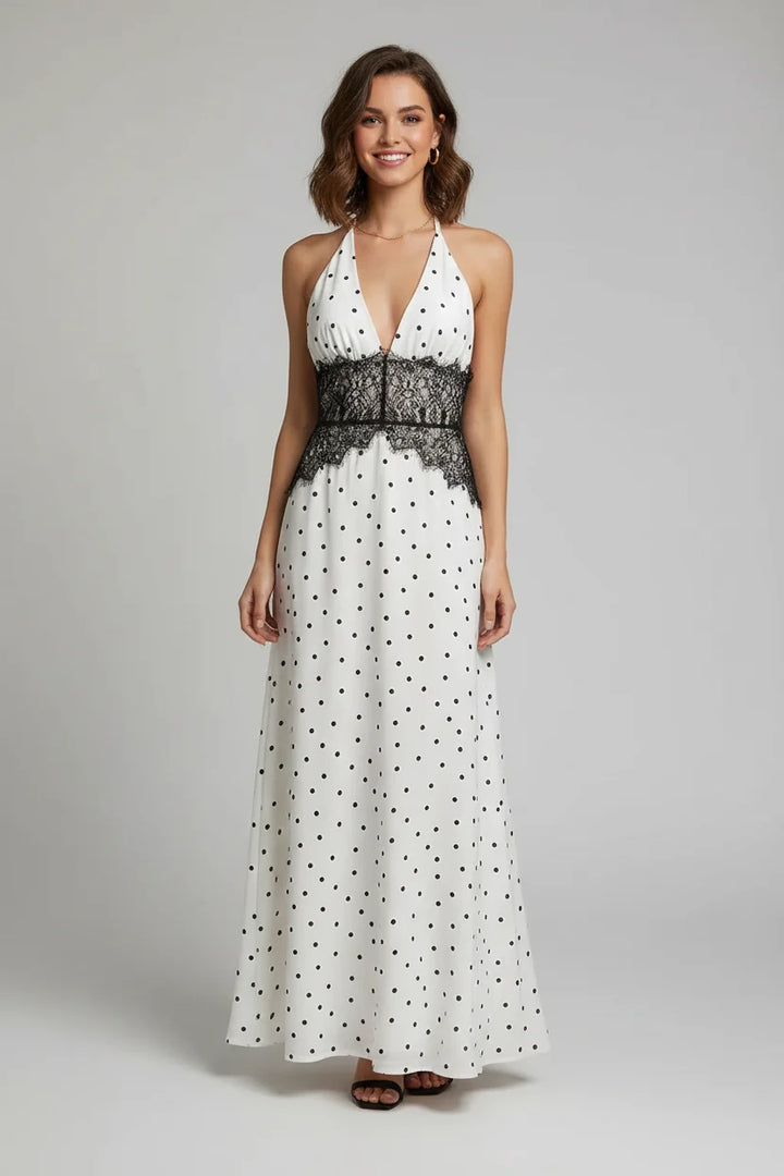 Robe femme chic dos nu style halter en satin, robe longue avec fente, parfaite pour la mode soirée élégante.