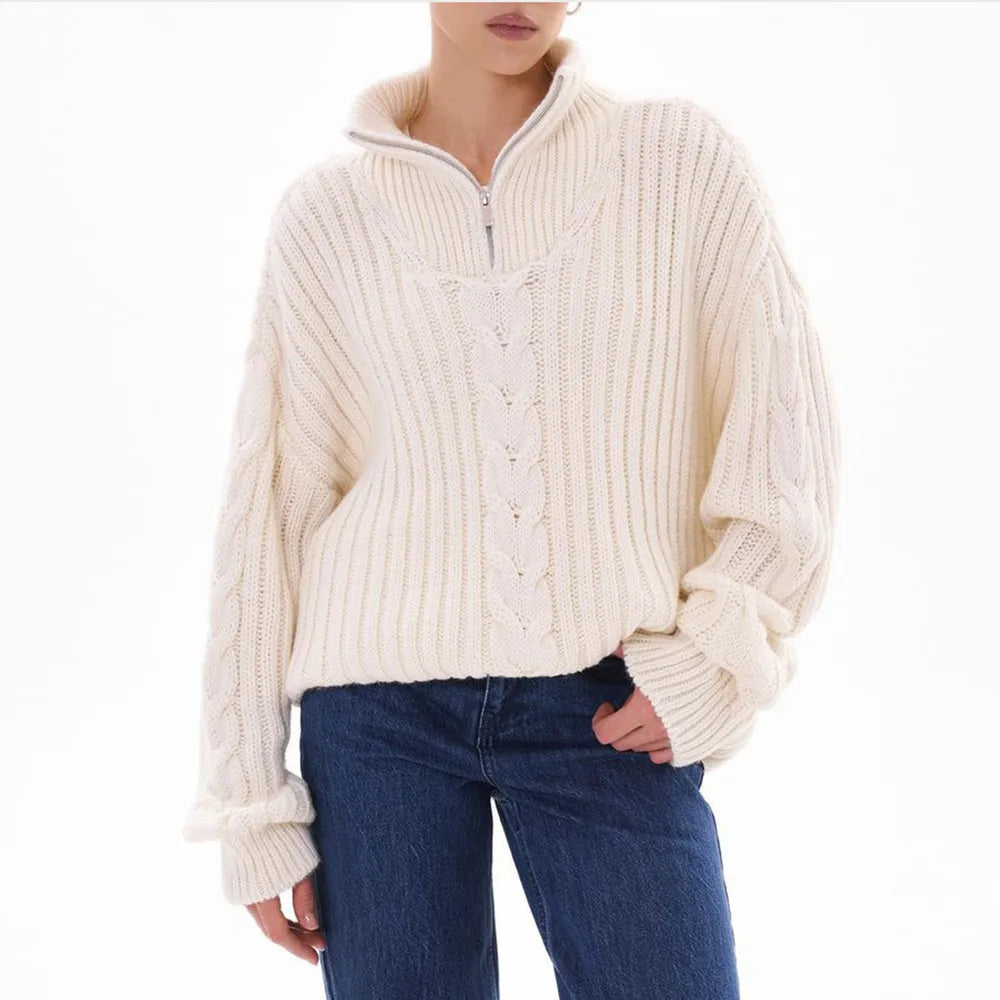 Pull Col Montant Fermeture Éclair Femme - Chic & Confort