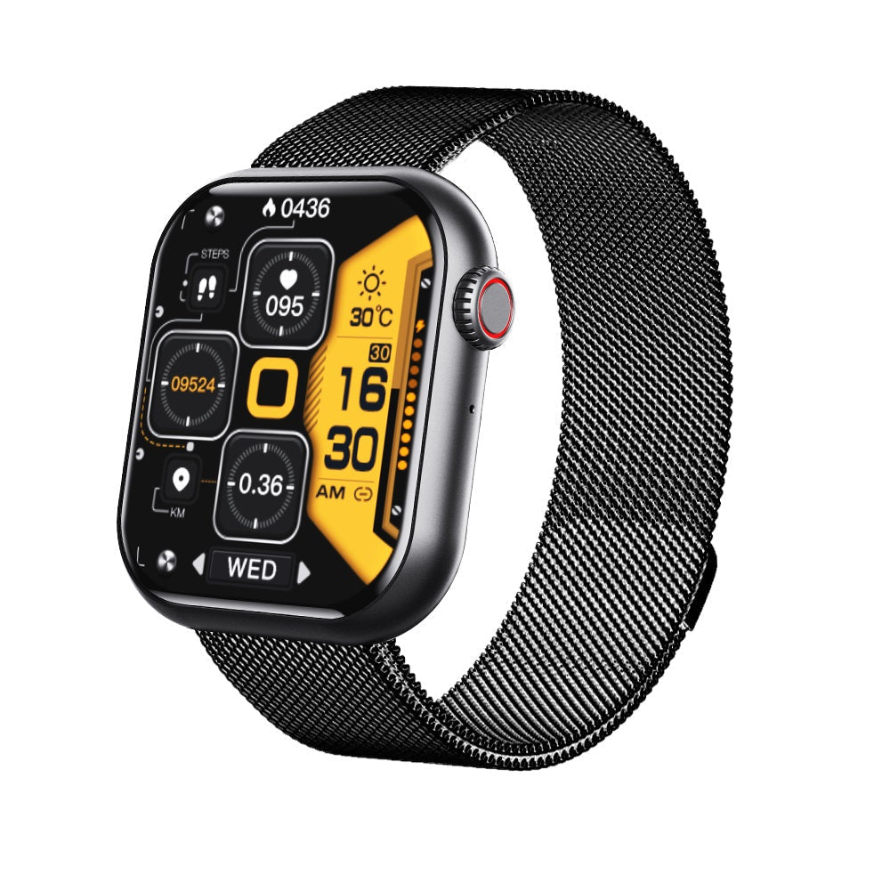 Smartwatch étanche avec assistant vocal, suivi cardiaque et oxygène sanguin.