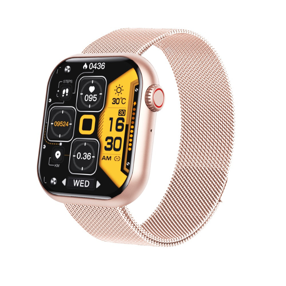 Smartwatch étanche multisport, suivi O2, sommeil, fréquence cardiaque.