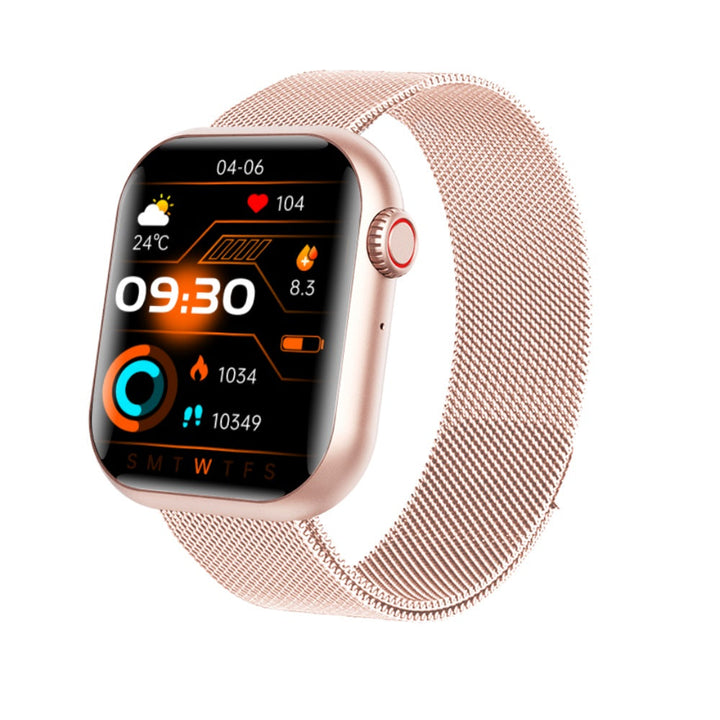 Smartwatch unisexe étanche, assistant vocal, suivi du sommeil et tension artérielle.