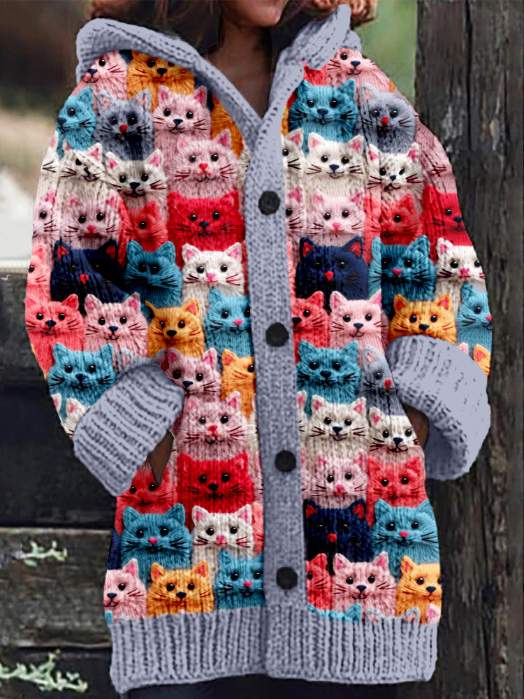 Cardigan à Capuche Douillet avec Motif de Chats