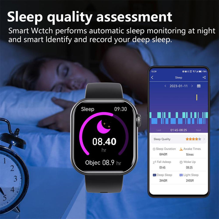 Montre connectée fitness unisexe, étanche, avec suivi d'activité, sommeil et appels.