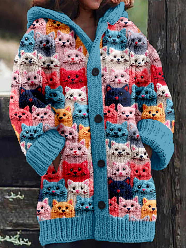 Cardigan à Capuche Douillet avec Motif de Chats