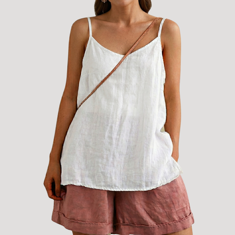 Top caraco léger et polyvalent pour femme. Vêtement d'été confortable avec bretelles fines, style décontracté.