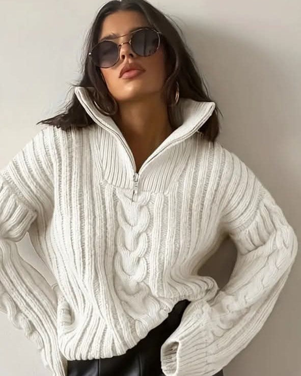 Pull Col Montant Fermeture Éclair Femme - Chic & Confort