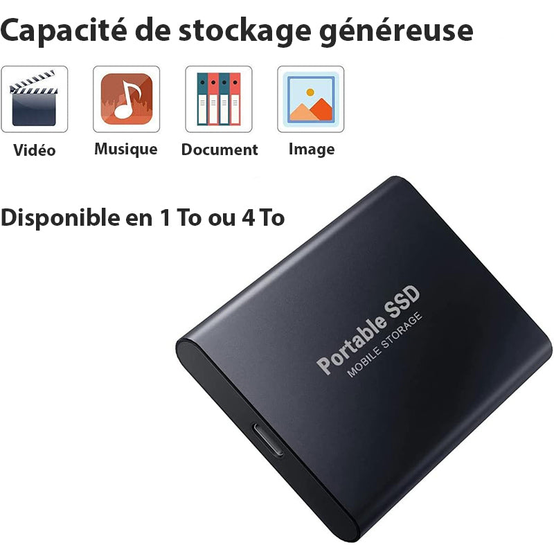 Externe tragbare SSD 1To/4To - PC, Mac, Android