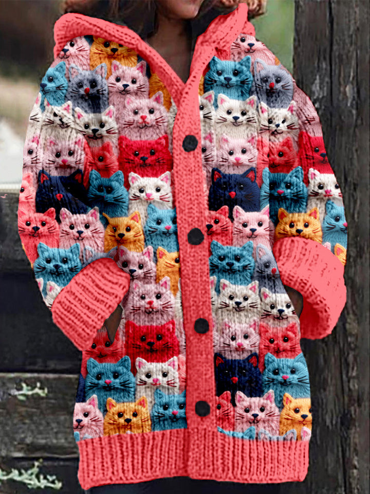 Cardigan à Capuche Douillet avec Motif de Chats