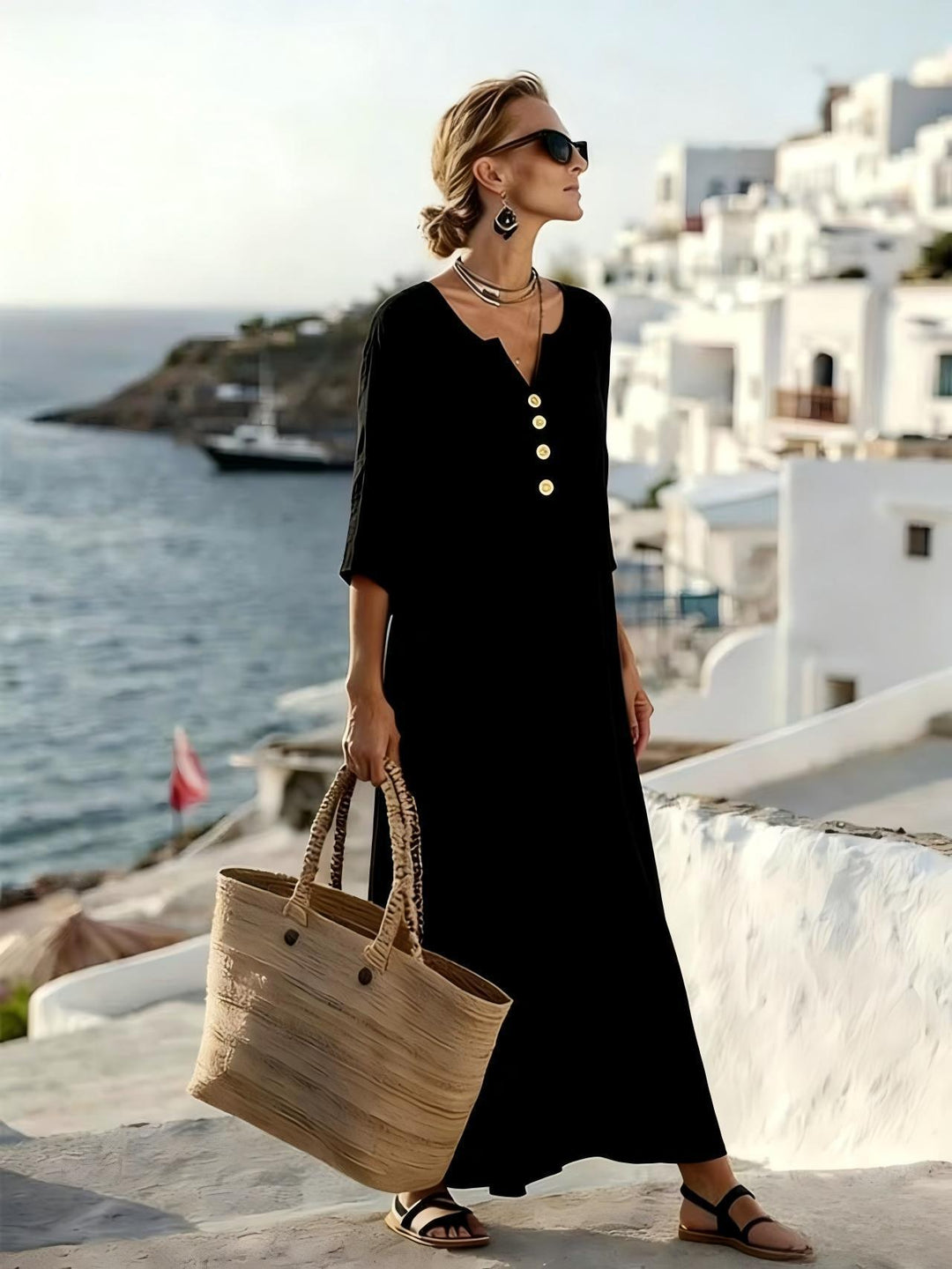 Robe femme élégante et ample en coton lin, très confortable. Parfaite pour la mode printemps-été.