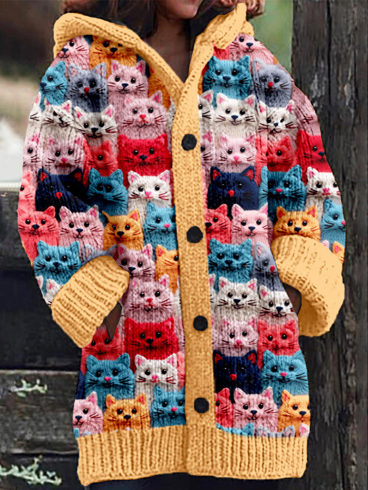 Cardigan à Capuche Douillet avec Motif de Chats