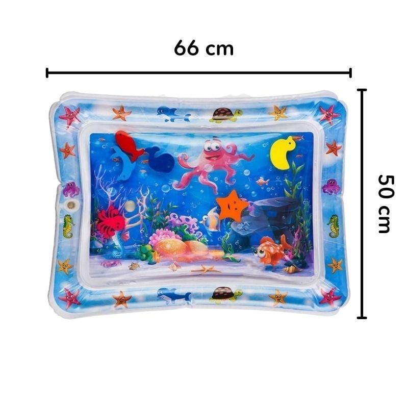 Tapis d'eau sensoriel pour bébé, jeu ventre amusant et stimulation visuelle avec des formes flottantes.