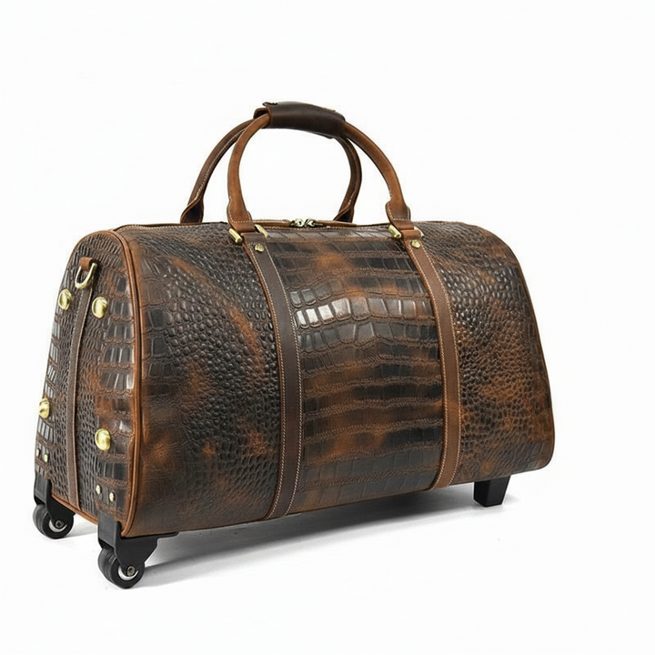 Sac de Voyage Élégant en Cuir pour Homme - Style Crocodile Luxe