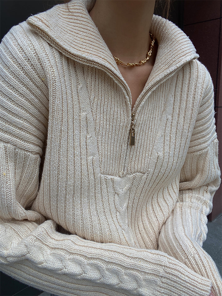 Pull Col Montant Fermeture Éclair Femme - Chic & Confort