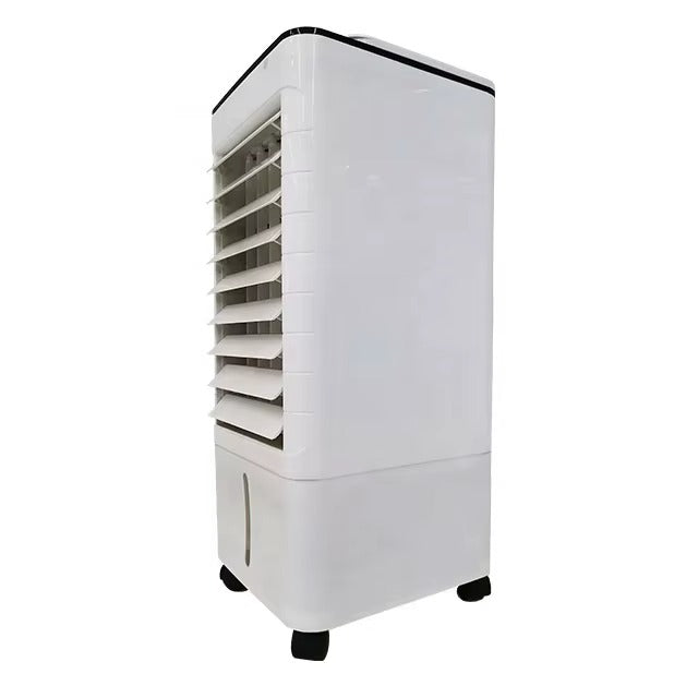 Climatiseur portable sur pied, offrant un refroidissement instantané pour un bureau moderne ou une chambre à coucher.